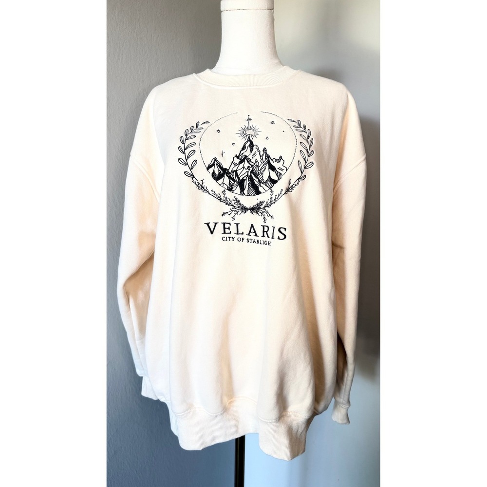 Velaris City of Starlight Embroidered Sweatshirt L ACOTAR Sarah J Maas Cream